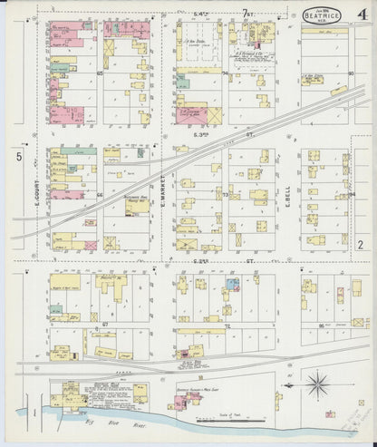 Sanborn Fire Insurance Map from Beatrice, Gage County, Nebraska (1896), Sheet #0004 - Complete Map Set gallery image, historic Sanborn map, vintage wall art, Nebraska Nebraska