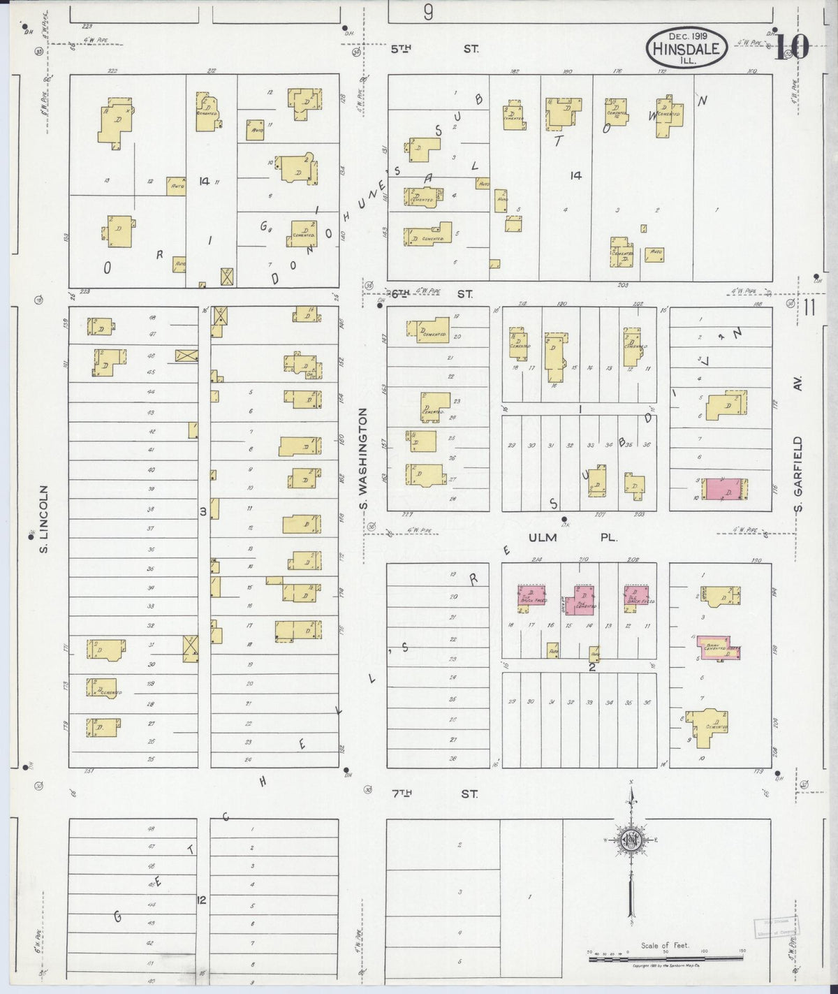 Sanborn Fire Insurance Map from Hinsdale, Du Page And Cook Counties, Illinois (1919), Sheet #0010 - Complete Map Set gallery image, historic Sanborn map, vintage wall art, Illinois Illinois