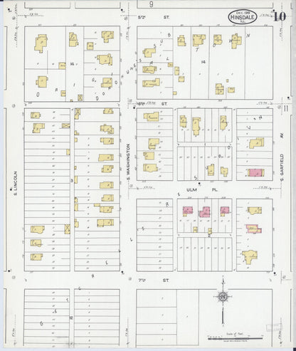 Sanborn Fire Insurance Map from Hinsdale, Du Page And Cook Counties, Illinois (1919), Sheet #0010 - Complete Map Set gallery image, historic Sanborn map, vintage wall art, Illinois Illinois