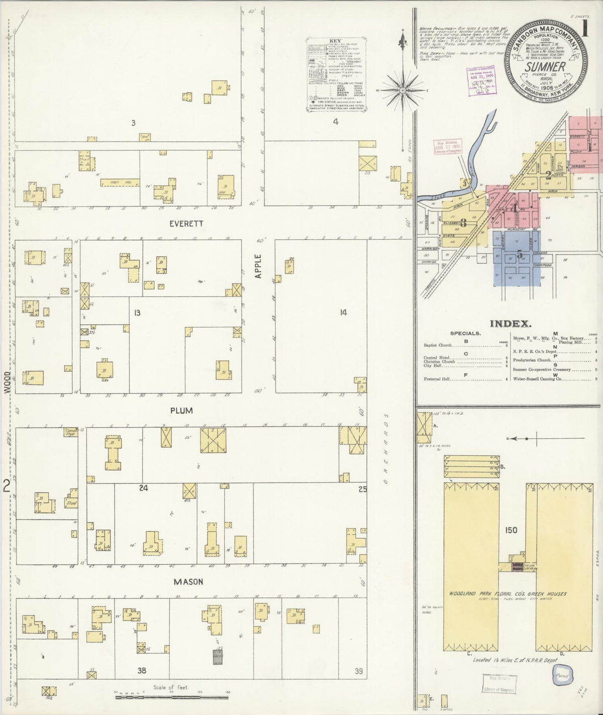 Sanborn Fire Insurance Map from Sumner, Pierce County, Washington (1908), Sheet #0001 - Historic Sanborn Fire Insurance Map Print, vintage old map wall art, antique decor, genealogy gift, Washington Washington map