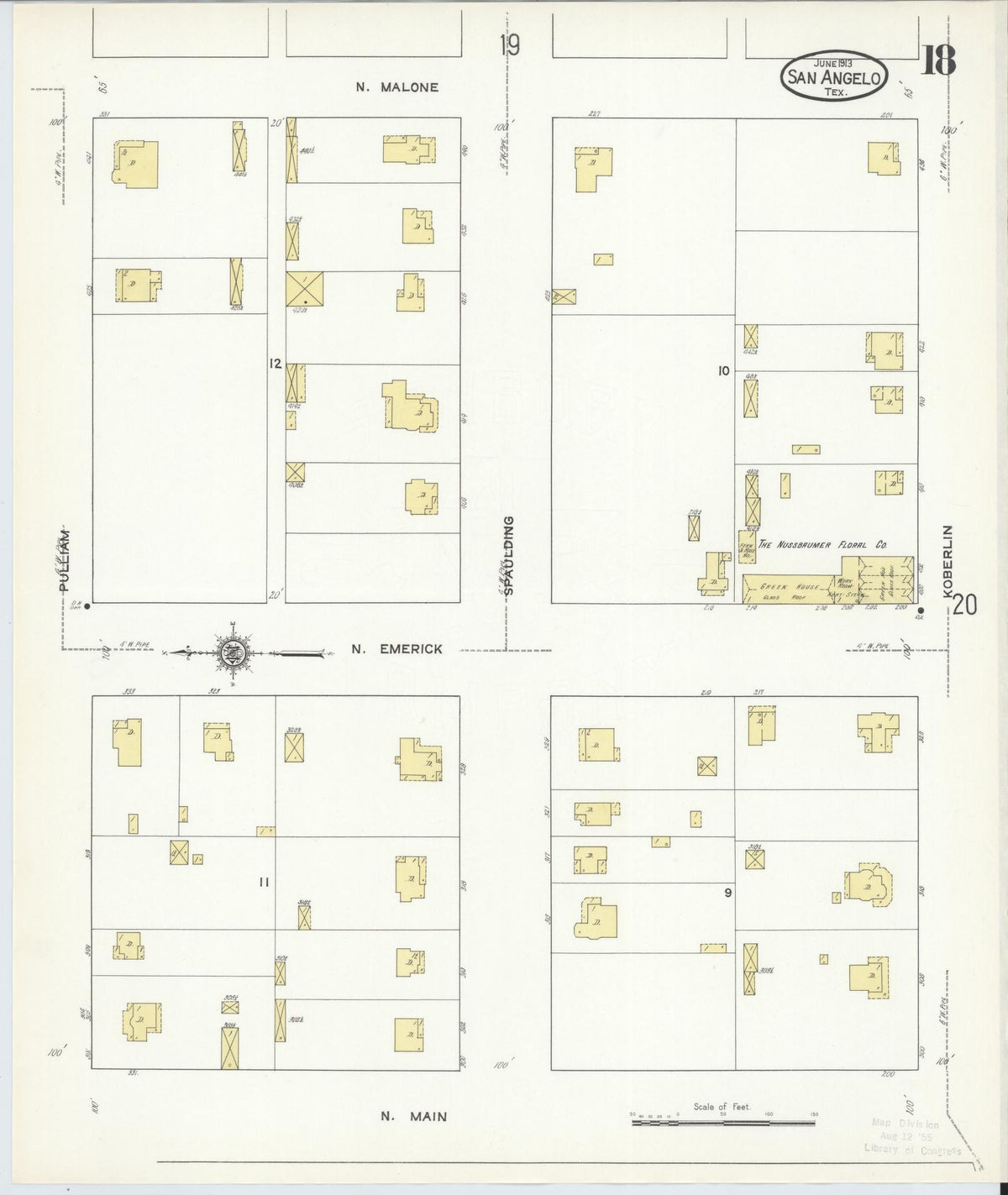 Sanborn Fire Insurance Map from San Angelo, Tom Green County, Texas (1913), Sheet #0018 - Historic Sanborn Fire Insurance Map Print, vintage old map wall art, antique decor, genealogy gift, Texas Texas map