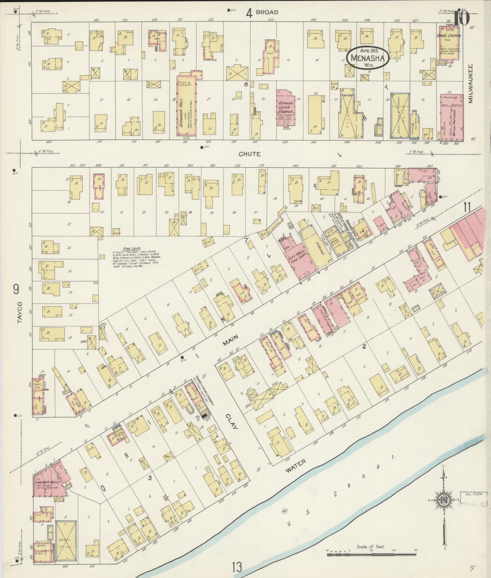 Sanborn Fire Insurance Map from Menasha, Winnebago County, Wisconsin (1913), Sheet #0010 - Complete Map Set gallery image, historic Sanborn map, vintage wall art, Wisconsin Wisconsin