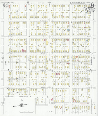 Sanborn Fire Insurance Map from Kankakee, Kankakee County, Illinois (1930), Sheet #0034 - Complete Map Set gallery image, historic Sanborn map, vintage wall art, Illinois Illinois