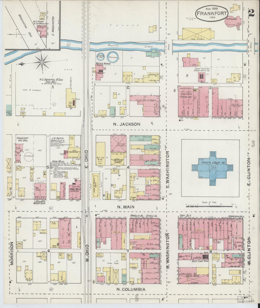 Sanborn Fire Insurance Map from Frankfort, Clinton County, Indiana (1892), Sheet #0002 - Historic Sanborn Fire Insurance Map Print, vintage old map wall art, antique decor, genealogy gift, Indiana Indiana map