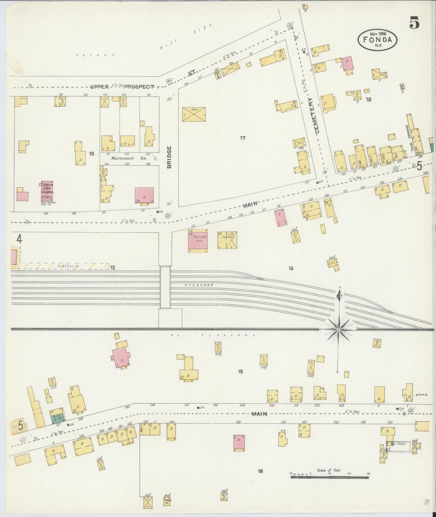 Sanborn Fire Insurance Map from Fonda, Montgomery County, New York (1906), Sheet #0005 - Historic Sanborn Fire Insurance Map Print, vintage old map wall art, antique decor, genealogy gift, New York New York map