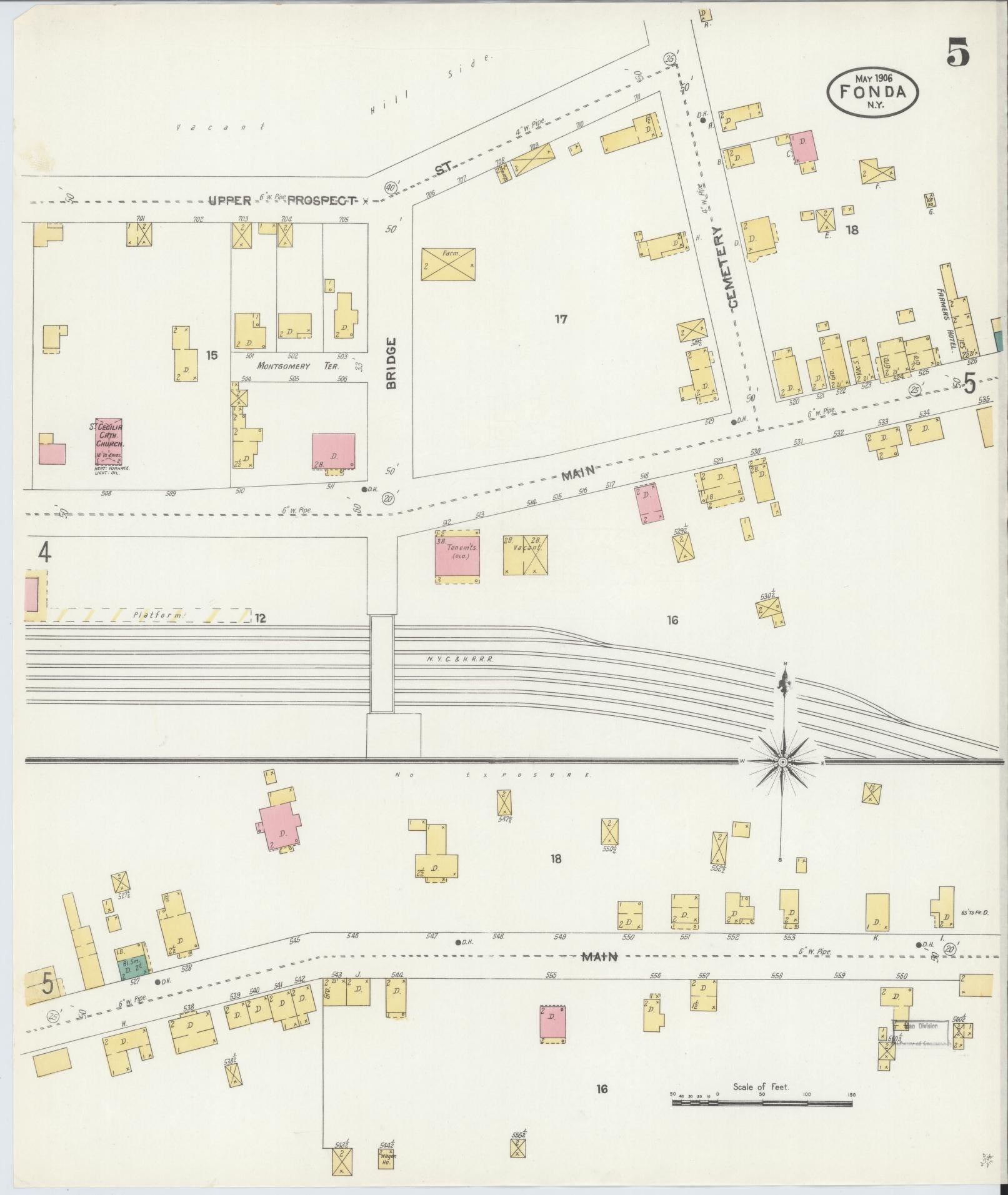 Sanborn Fire Insurance Map from Fonda, Montgomery County, New York (1906), Sheet #0005 - Historic Sanborn Fire Insurance Map Print, vintage old map wall art, antique decor, genealogy gift, New York New York map