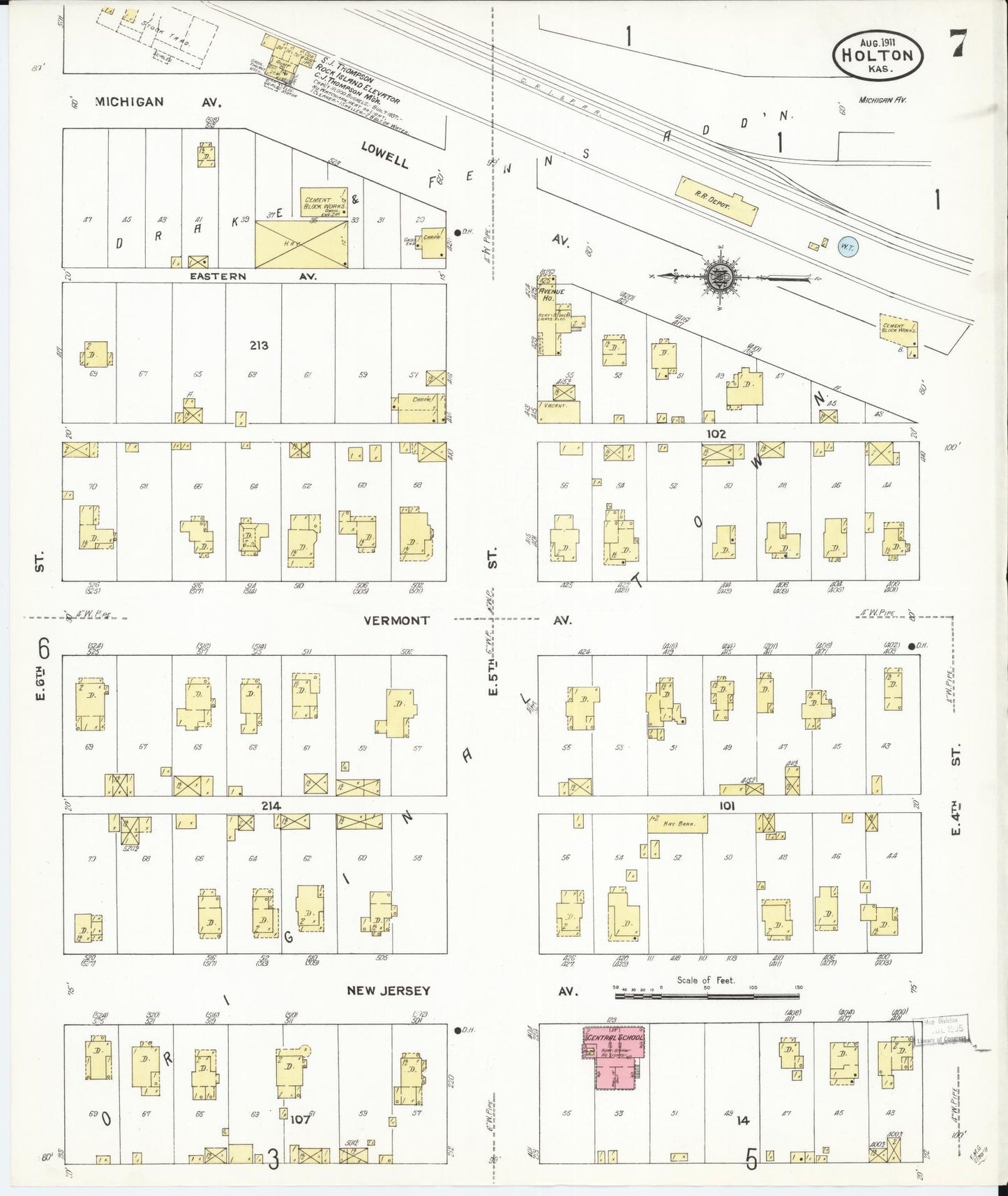 Sanborn Fire Insurance Map from Holton, Jackson County, Kansas (1911), Sheet #0007 - Historic Sanborn Fire Insurance Map Print, vintage old map wall art, antique decor, genealogy gift, Kansas Kansas map