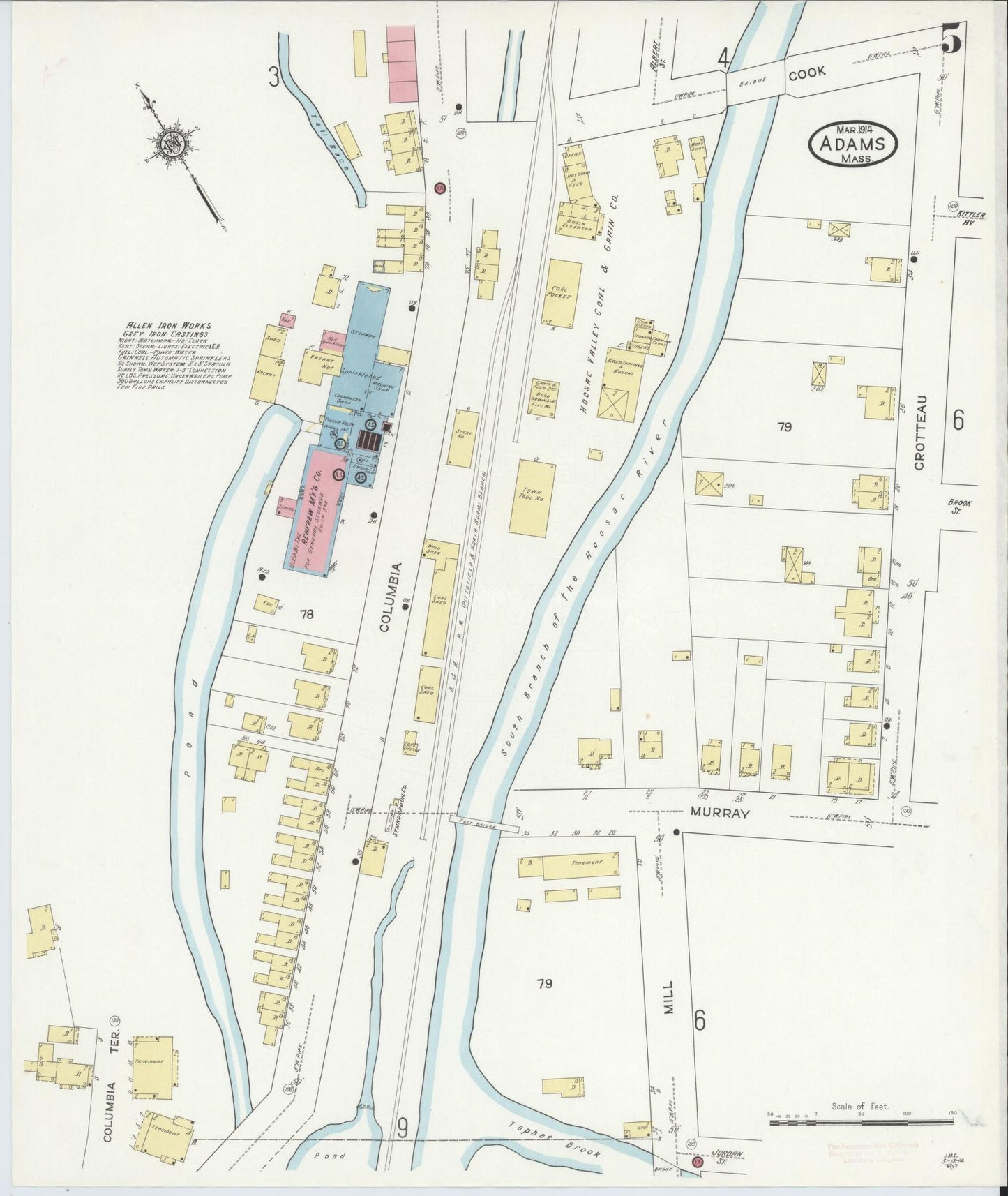 Sanborn Fire Insurance Map from Adams, Berkshire County, Massachusetts (1914), Sheet #0005 - Complete Map Set gallery image, historic Sanborn map, vintage wall art, Massachusetts Massachusetts