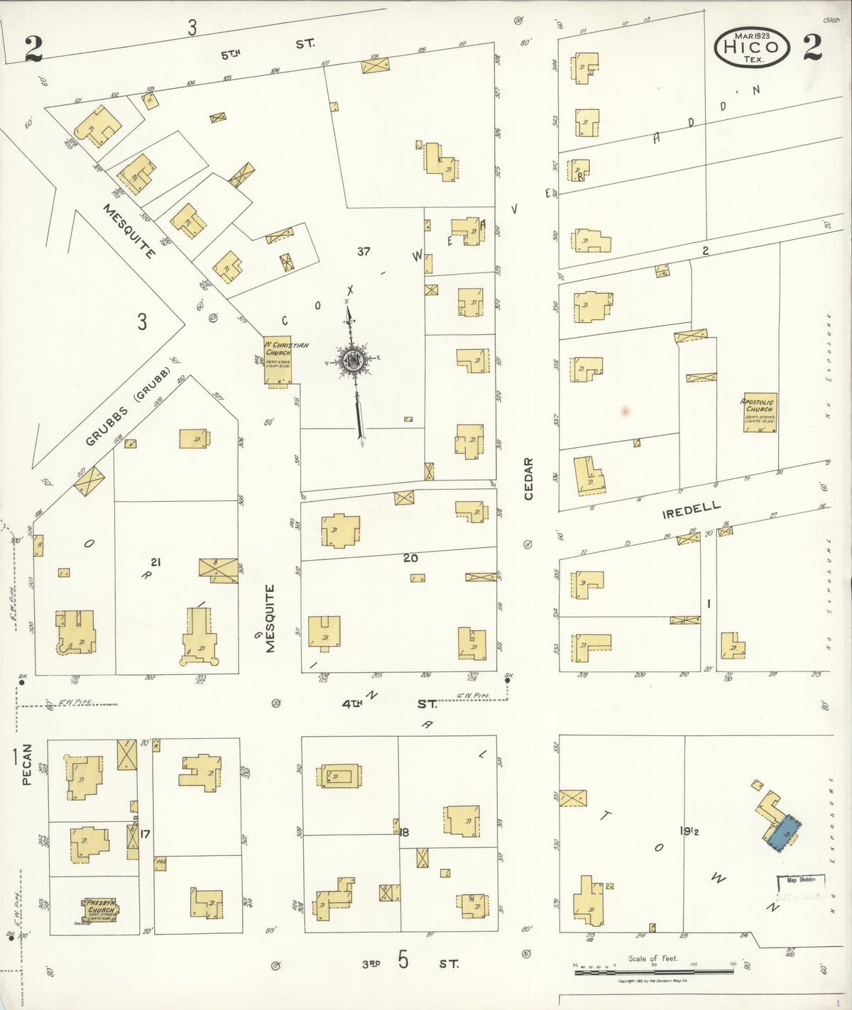 Sanborn Fire Insurance Map from Hico, Hamilton County, Texas (1923), Sheet #0002 - Historic Sanborn Fire Insurance Map Print, vintage old map wall art, antique decor, genealogy gift, Texas Texas map