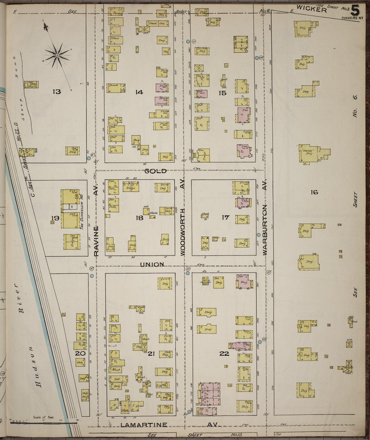 Sanborn Fire Insurance Map from Yonkers, Westchester County, New York (1886), Sheet #0005 - Historic Sanborn Fire Insurance Map Print, vintage old map wall art, antique decor, genealogy gift, New York New York map