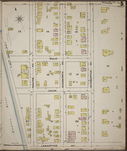 Sanborn Fire Insurance Map from Yonkers, Westchester County, New York (1886), Sheet #0005 - Historic Sanborn Fire Insurance Map Print, vintage old map wall art, antique decor, genealogy gift, New York New York map