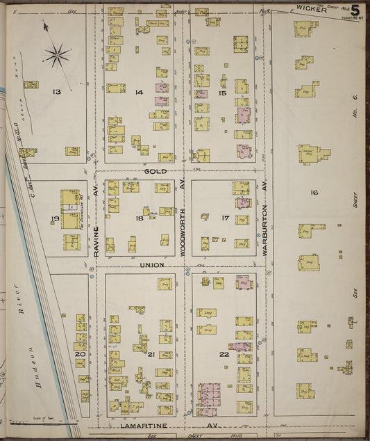 Sanborn Fire Insurance Map from Yonkers, Westchester County, New York (1886), Sheet #0005 - Historic Sanborn Fire Insurance Map Print, vintage old map wall art, antique decor, genealogy gift, New York New York map