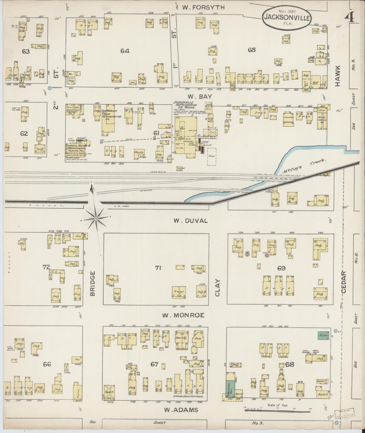 Sanborn Fire Insurance Map from Jacksonville, Duval County, Florida (1887), Sheet #0004 - Complete Map Set gallery image, historic Sanborn map, vintage wall art, Florida Florida
