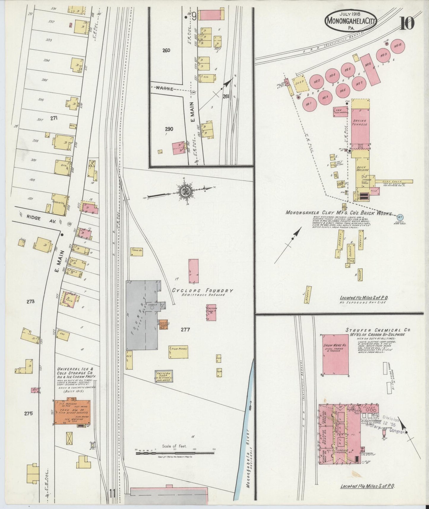 Sanborn Fire Insurance Map from Monongahela City, Washington County, Pennsylvania (1918), Sheet #0010 - Complete Map Set gallery image, historic Sanborn map, vintage wall art, Pennsylvania Pennsylvania