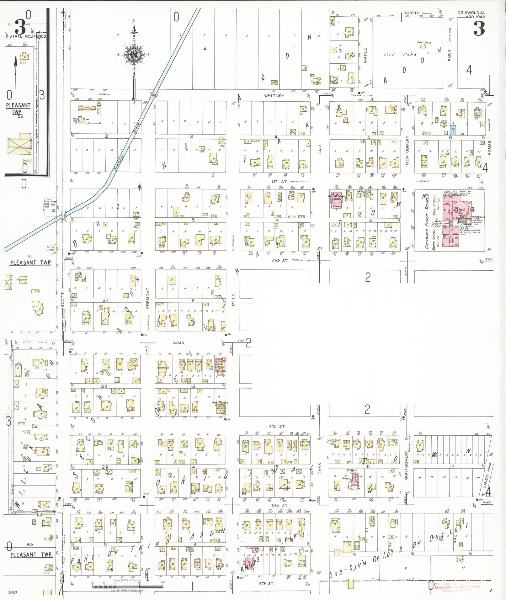 Sanborn Fire Insurance Map from Griswold, Cass County, Iowa (1948), Sheet #0003 - Historic Sanborn Fire Insurance Map Print, vintage old map wall art