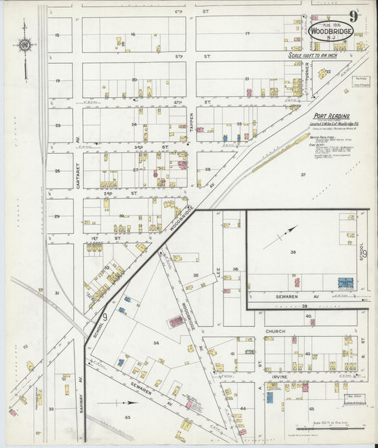 Sanborn Fire Insurance Map from Woodbridge, Middlesex County, New Jersey (1916), Sheet #0009 - Historic Sanborn Fire Insurance Map Print, vintage old map wall art, antique decor, genealogy gift, New Jersey New Jersey map