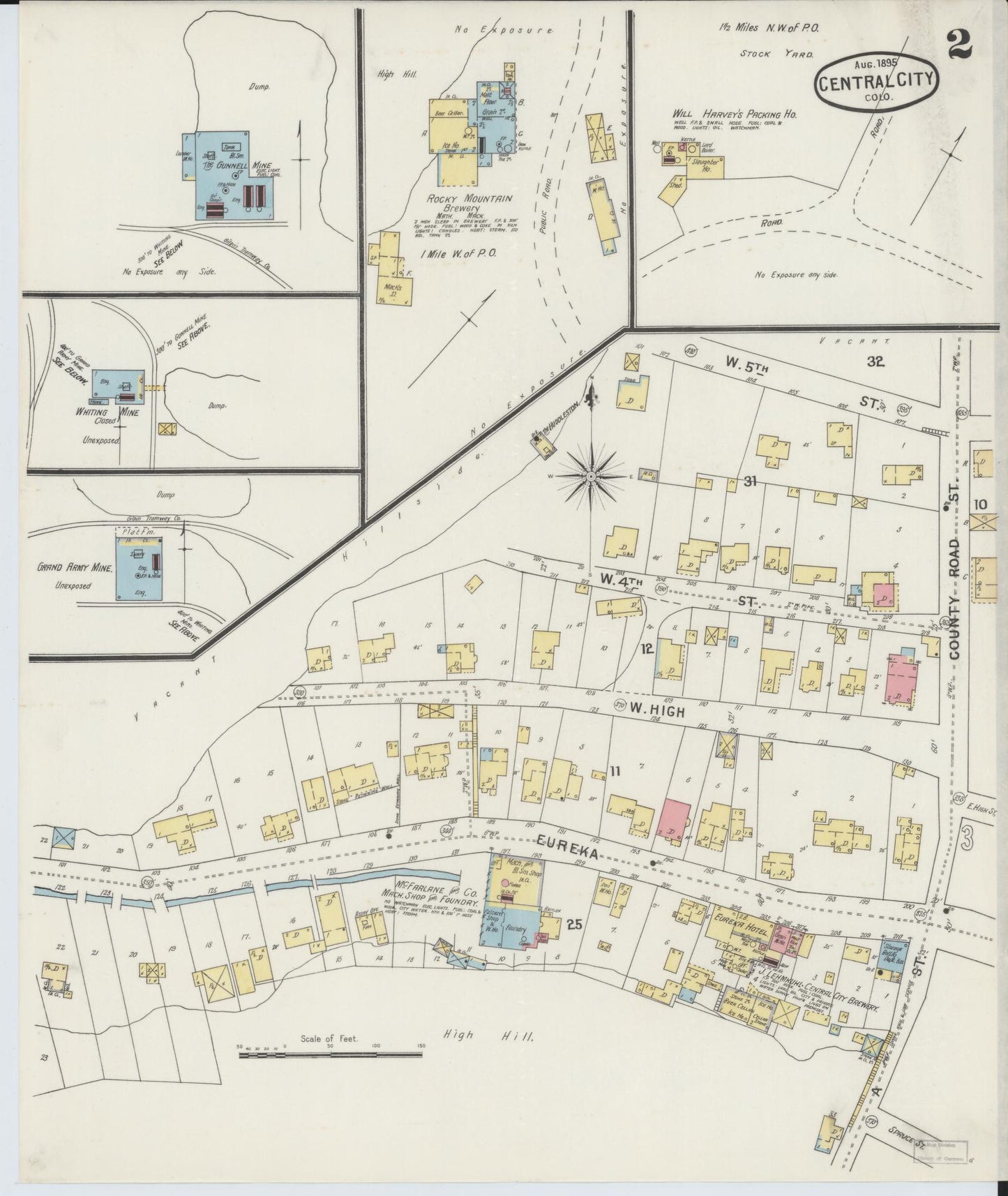 Sanborn Fire Insurance Map from Central City, Gilpin County, Colorado (1895), Sheet #0002 - Complete Map Set gallery image, historic Sanborn map, vintage wall art, Colorado Colorado