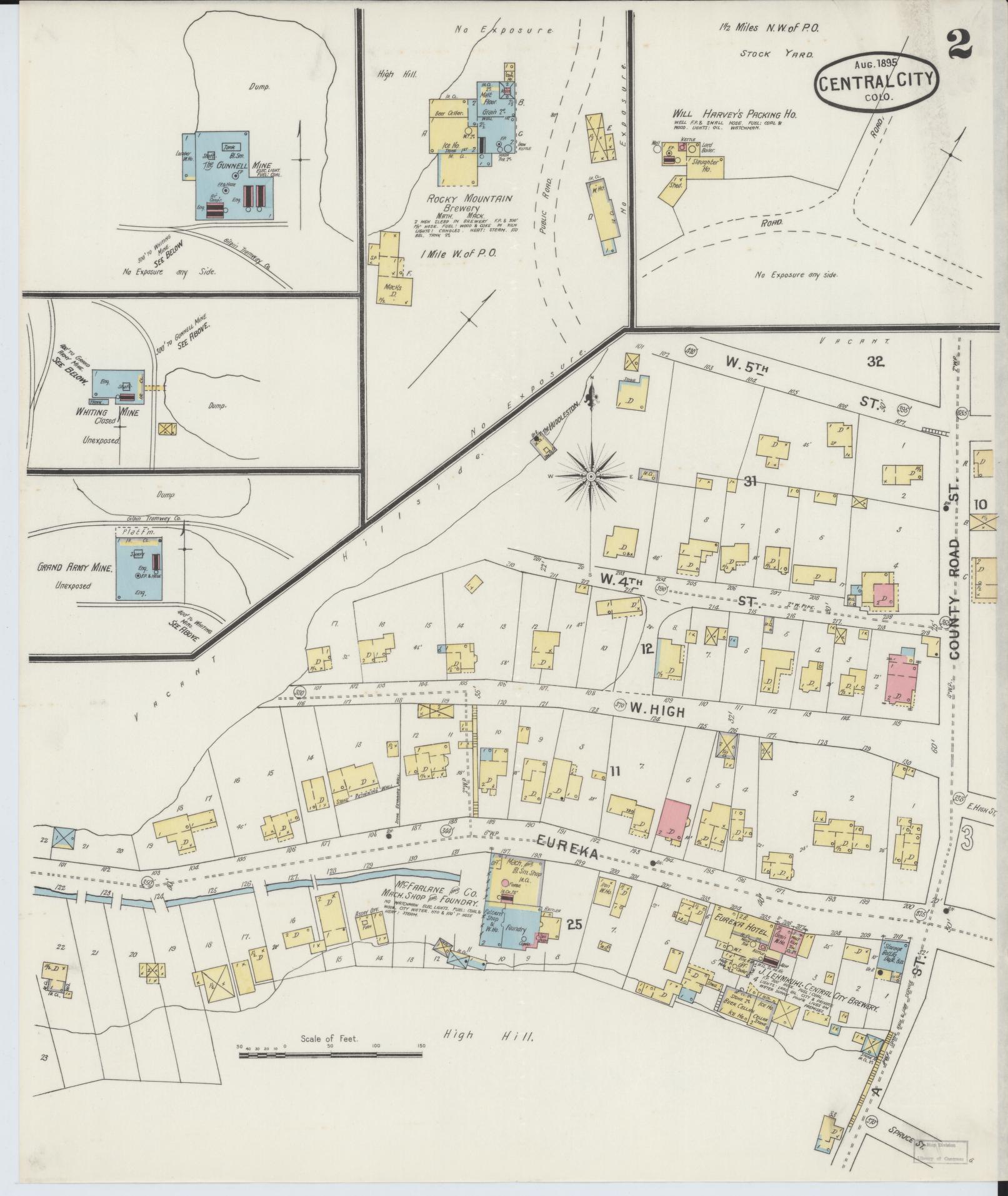 Sanborn Fire Insurance Map from Central City, Gilpin County, Colorado (1895), Sheet #0002 - Complete Map Set gallery image, historic Sanborn map, vintage wall art, Colorado Colorado