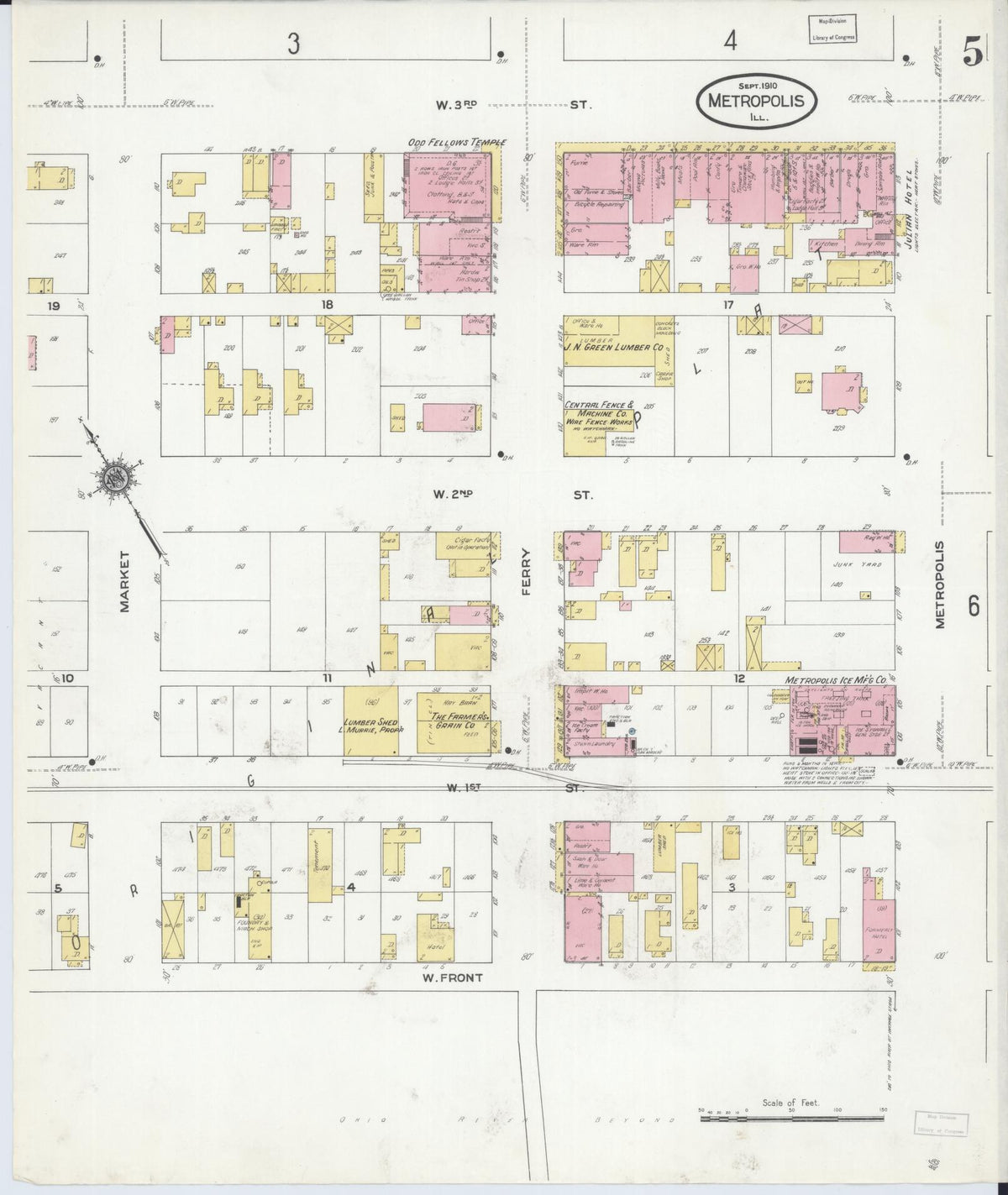 Sanborn Fire Insurance Map from Metropolis, Massac County, Illinois (1910), Sheet #0005 - Historic Sanborn Fire Insurance Map Print, vintage old map wall art, antique decor, genealogy gift, Illinois Illinois map
