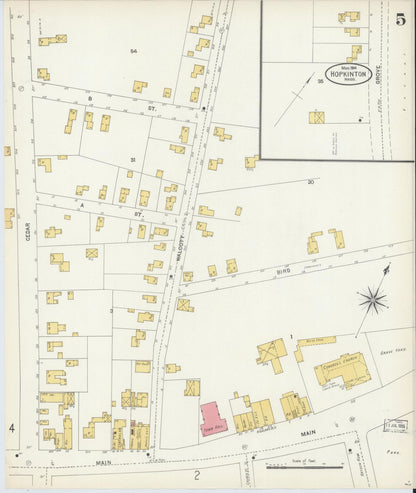 Sanborn Fire Insurance Map from Hopkinton, Middlesex County, Massachusetts (1904), Sheet #0005 - Historic Sanborn Fire Insurance Map Print, vintage old map wall art, antique decor, genealogy gift, Massachusetts Massachusetts map
