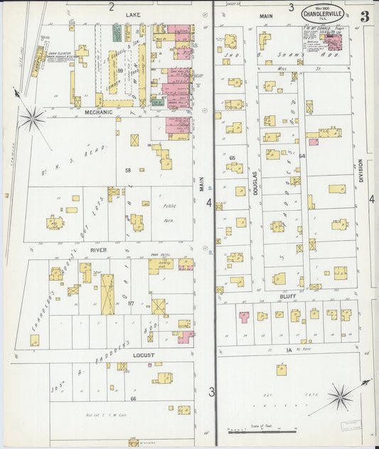 Sanborn Fire Insurance Map from Chandlerville, Cass County, Illinois (1900), Sheet #0003 - Historic Sanborn Fire Insurance Map Print, vintage old map wall art, antique decor, genealogy gift, Illinois Illinois map