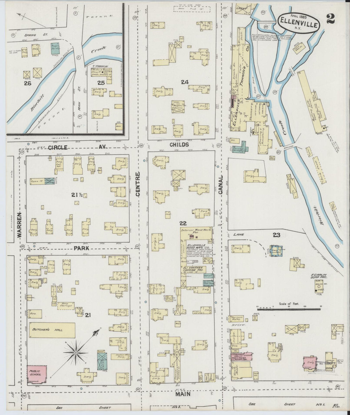 Sanborn Fire Insurance Map from Ellenville, Ulster County, New York (1889), Sheet #0002 - Complete Map Set gallery image, historic Sanborn map, vintage wall art, New York New York