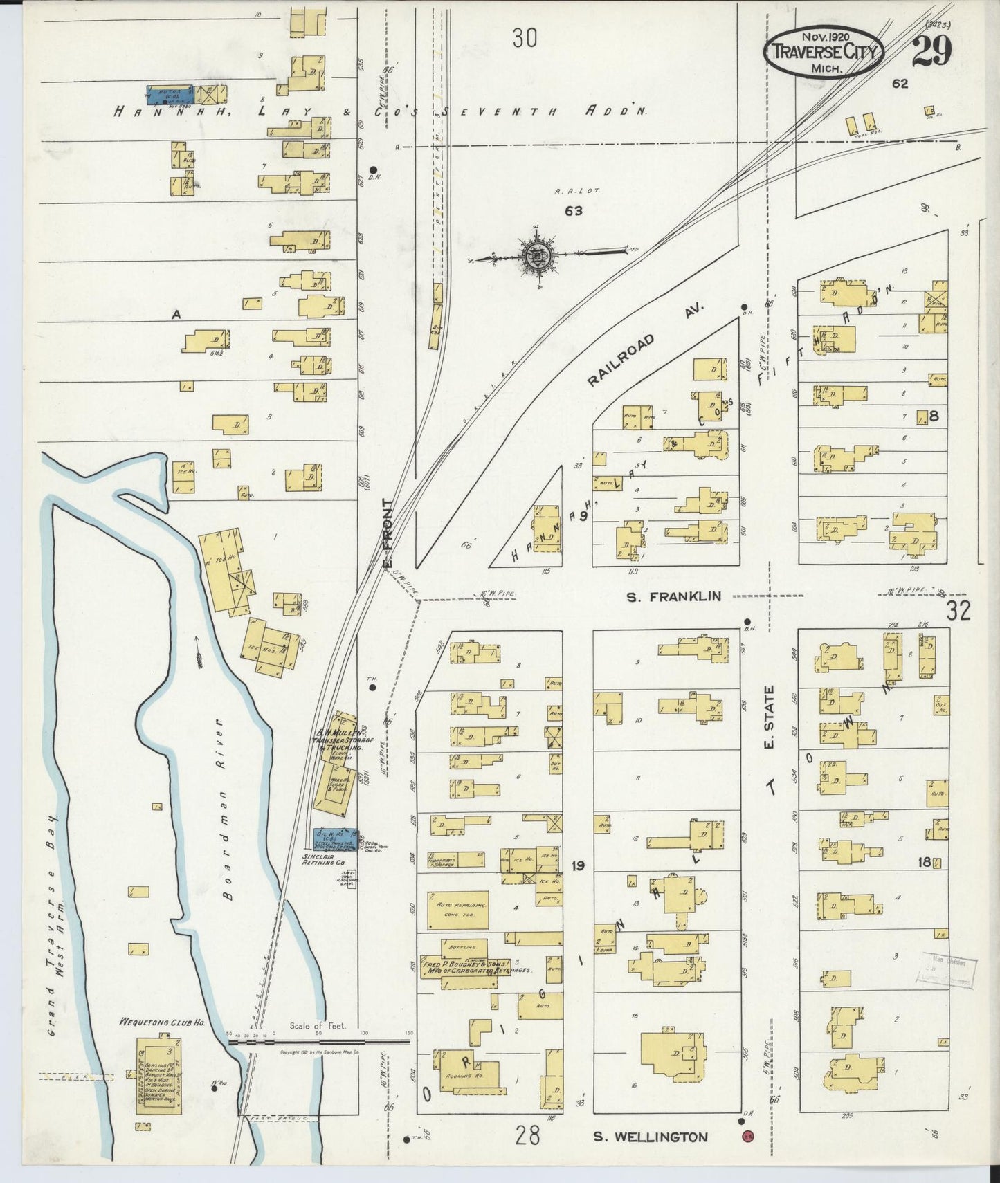 Sanborn Fire Insurance Map from Traverse City, Grand Traverse County, Michigan (1920), Sheet #0029 - Historic Sanborn Fire Insurance Map Print, vintage old map wall art, antique decor, genealogy gift, Michigan Michigan map