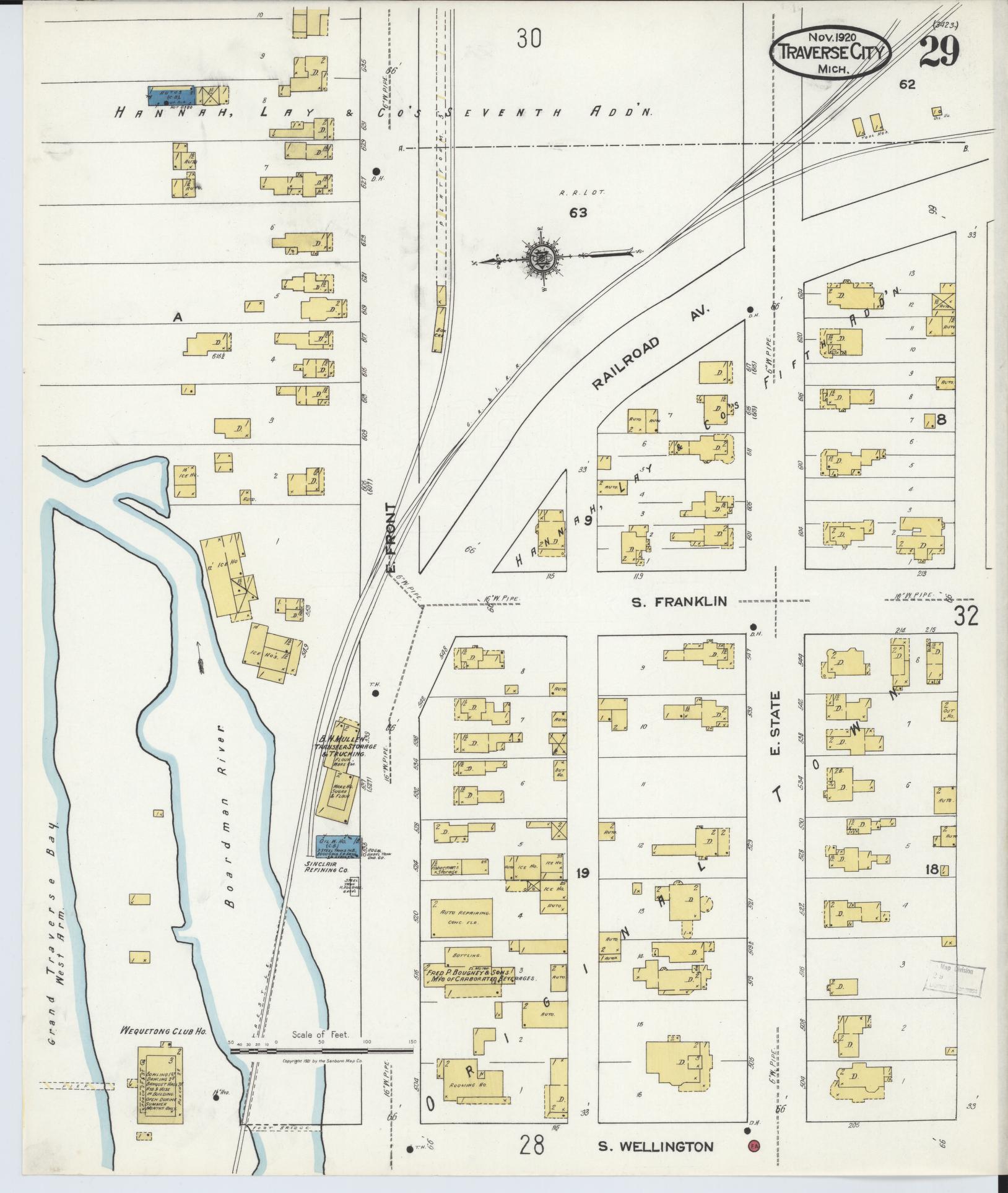 Sanborn Fire Insurance Map from Traverse City, Grand Traverse County, Michigan (1920), Sheet #0029 - Historic Sanborn Fire Insurance Map Print, vintage old map wall art, antique decor, genealogy gift, Michigan Michigan map