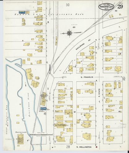 Sanborn Fire Insurance Map from Traverse City, Grand Traverse County, Michigan (1920), Sheet #0029 - Historic Sanborn Fire Insurance Map Print, vintage old map wall art, antique decor, genealogy gift, Michigan Michigan map