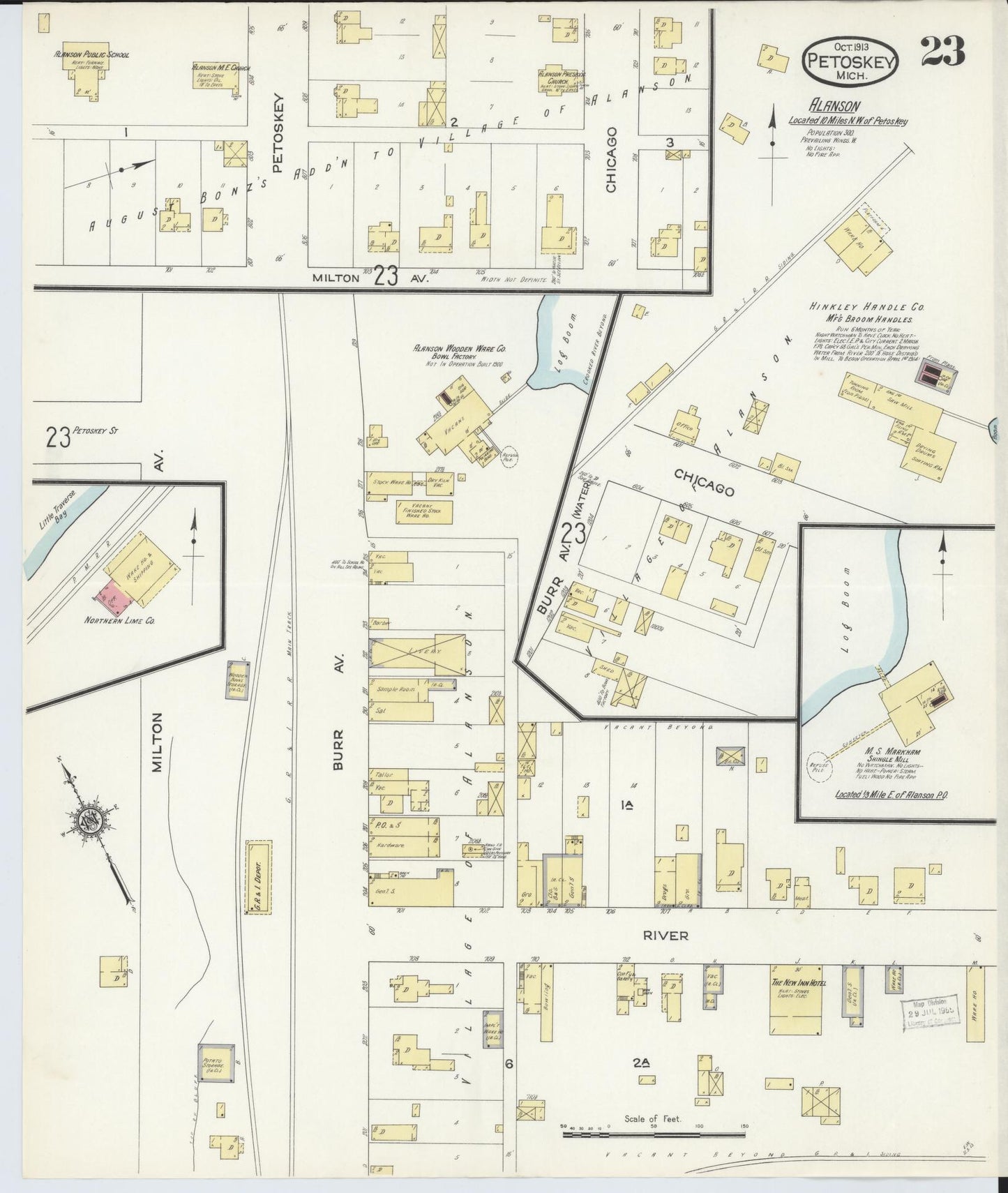 Sanborn Fire Insurance Map from Petoskey, Emmet County, Michigan (1913), Sheet #0023 - Complete Map Set gallery image, historic Sanborn map, vintage wall art, Michigan Michigan