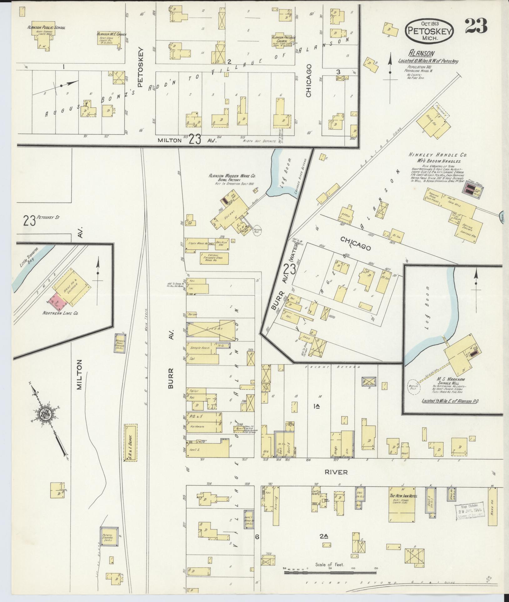 Sanborn Fire Insurance Map from Petoskey, Emmet County, Michigan (1913), Sheet #0023 - Complete Map Set gallery image, historic Sanborn map, vintage wall art, Michigan Michigan