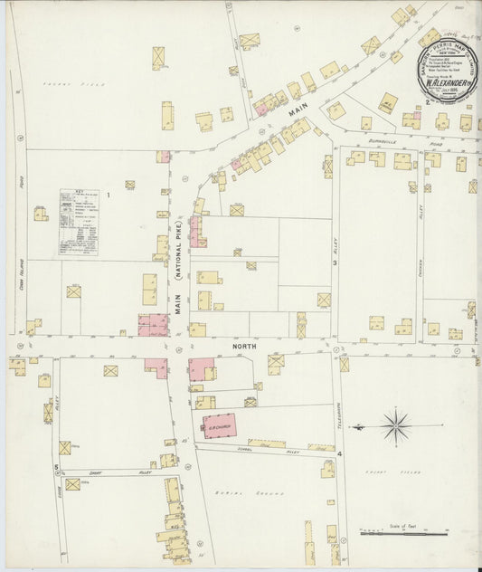 Sanborn Fire Insurance Map from West Alexander, Washington County, Pennsylvania (1896), Sheet #0001 - Historic Sanborn Fire Insurance Map Print, vintage old map wall art, antique decor, genealogy gift, Pennsylvania Pennsylvania map