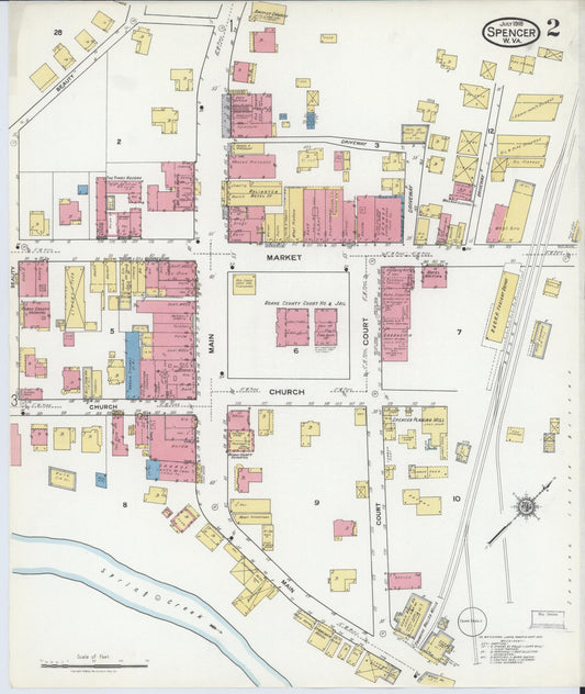 Sanborn Fire Insurance Map from Spencer, Roane County, West Virginia (1918), Sheet #0002 - Historic Sanborn Fire Insurance Map Print, vintage old map wall art, antique decor, genealogy gift, West Virginia West Virginia map