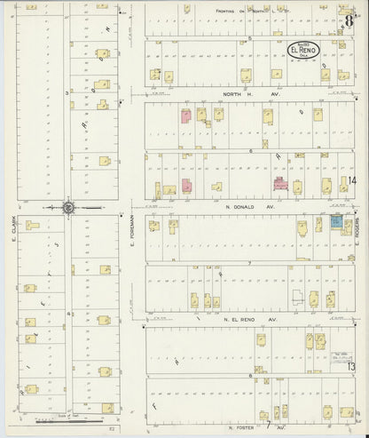Sanborn Fire Insurance Map from El Reno, Canadian County, Oklahoma (1913), Sheet #0008 - Complete Map Set gallery image, historic Sanborn map, vintage wall art, Oklahoma Oklahoma