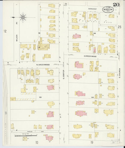 Sanborn Fire Insurance Map from Marion, Marion County, Ohio (1908), Sheet #0020 - Historic Sanborn Fire Insurance Map Print, vintage old map wall art, antique decor, genealogy gift, Ohio Ohio map