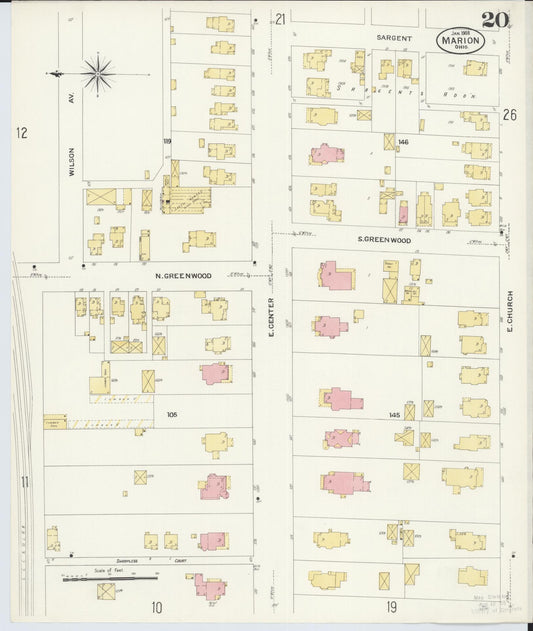 Sanborn Fire Insurance Map from Marion, Marion County, Ohio (1908), Sheet #0020 - Historic Sanborn Fire Insurance Map Print, vintage old map wall art, antique decor, genealogy gift, Ohio Ohio map
