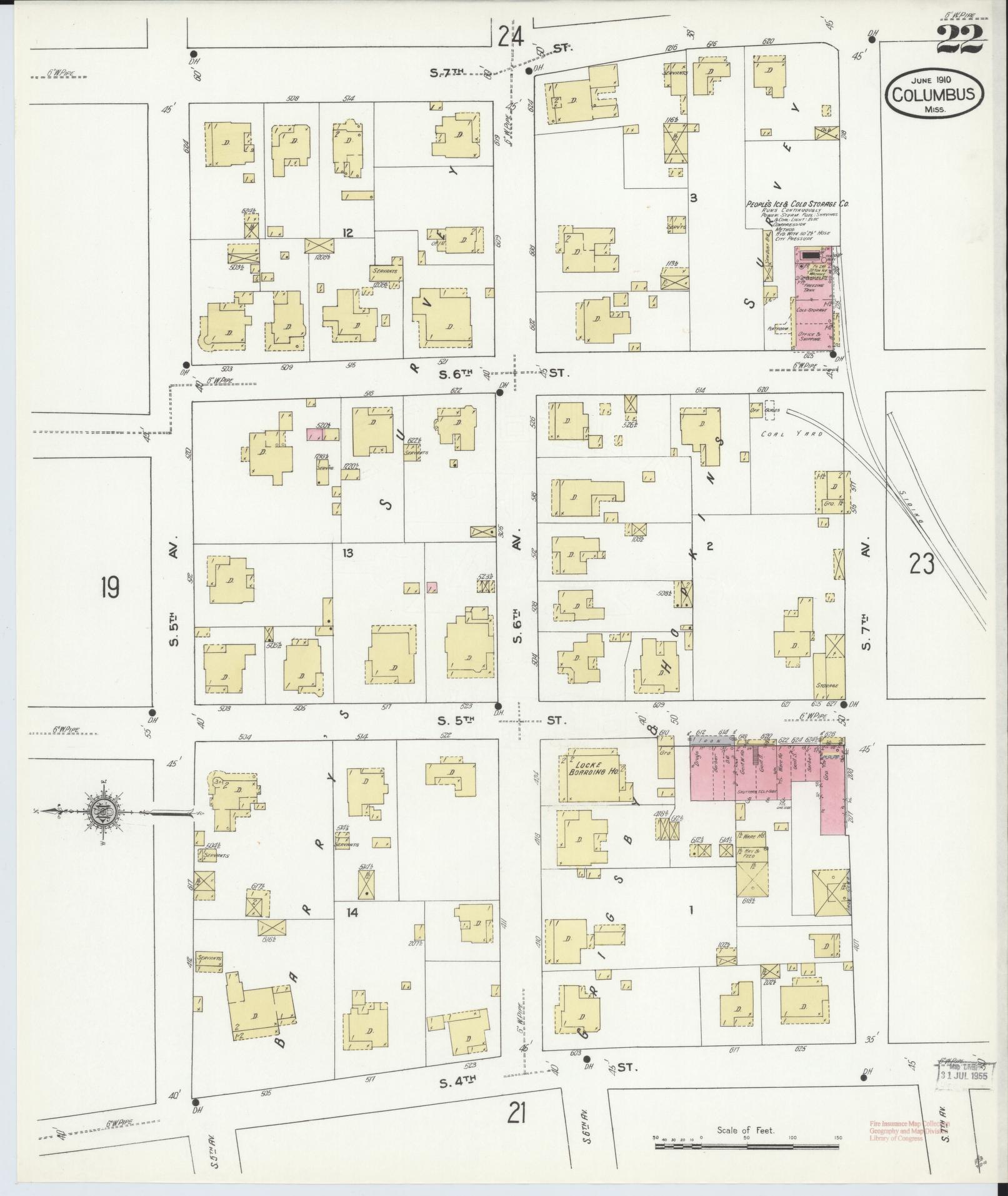 Sanborn Fire Insurance Map from Columbus, Lowndes County, Mississippi (1910), Sheet #0022 - Historic Sanborn Fire Insurance Map Print, vintage old map wall art, antique decor, genealogy gift, Mississippi Mississippi map
