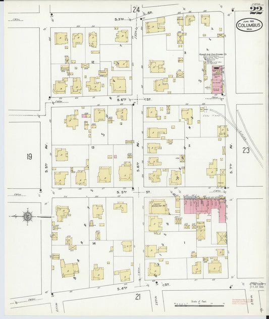 Sanborn Fire Insurance Map from Columbus, Lowndes County, Mississippi (1910), Sheet #0022 - Historic Sanborn Fire Insurance Map Print, vintage old map wall art, antique decor, genealogy gift, Mississippi Mississippi map