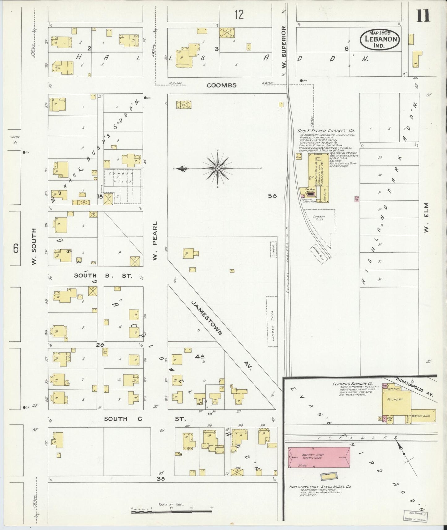 Sanborn Fire Insurance Map from Lebanon, Boone County, Indiana (1909), Sheet #0011 - Historic Sanborn Fire Insurance Map Print, vintage old map wall art, antique decor, genealogy gift, Indiana Indiana map