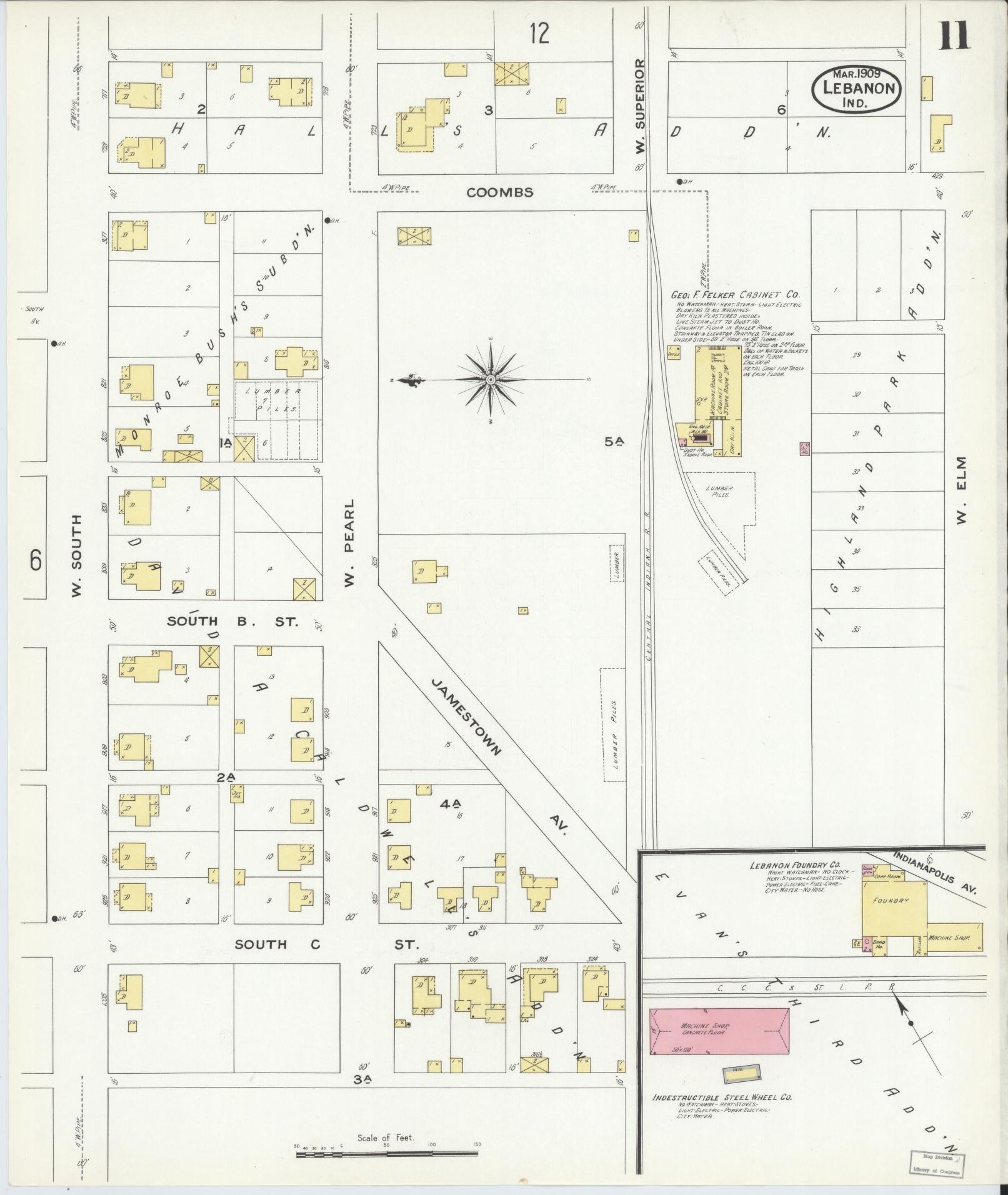 Sanborn Fire Insurance Map from Lebanon, Boone County, Indiana (1909), Sheet #0011 - Historic Sanborn Fire Insurance Map Print, vintage old map wall art, antique decor, genealogy gift, Indiana Indiana map