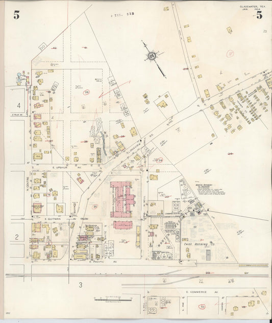 Sanborn Fire Insurance Map from Gladewater, Gregg County, Texas (1938), Sheet #0005 - Historic Sanborn Fire Insurance Map Print, vintage old map wall art, antique decor, genealogy gift, Texas Texas map