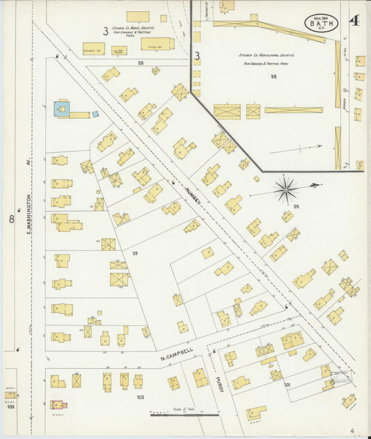 Sanborn Fire Insurance Map from Bath, Steuben County, New York (1904), Sheet #0004 - Historic Sanborn Fire Insurance Map Print, vintage old map wall art, antique decor, genealogy gift, New York New York map
