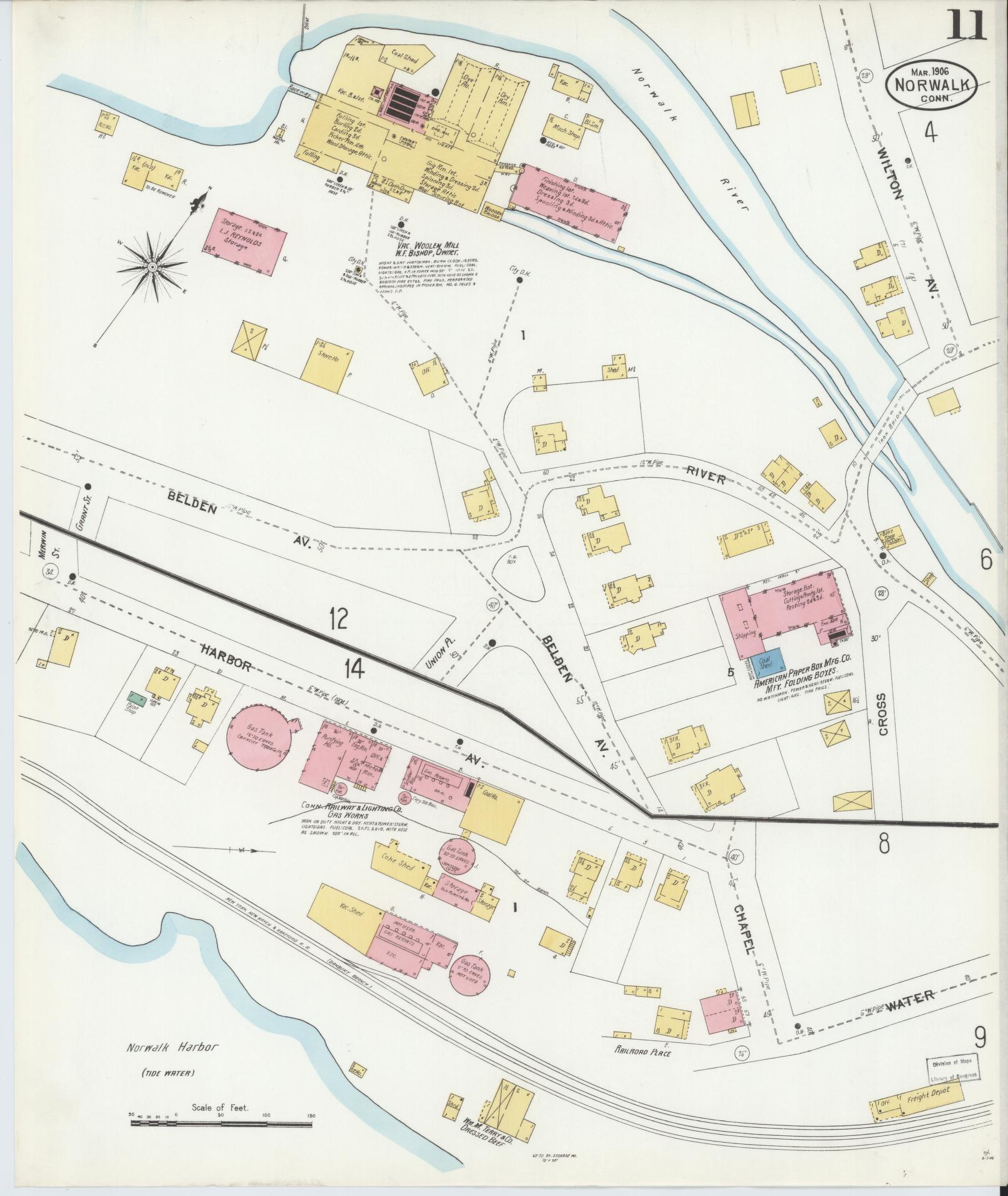 Sanborn Fire Insurance Map from Norwalk, Fairfield County, Connecticut (1906), Sheet #0011 - Complete Map Set gallery image, historic Sanborn map, vintage wall art, Connecticut Connecticut
