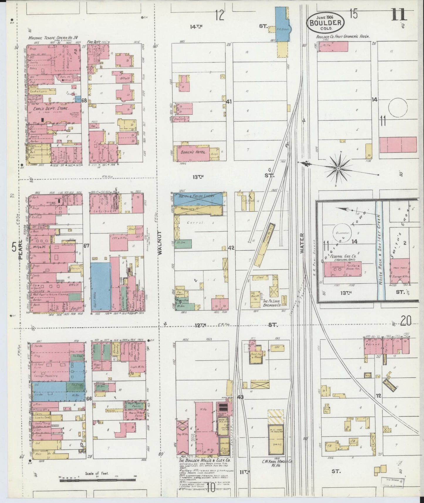 Sanborn Fire Insurance Map from Boulder, Boulder County, Colorado (1906), Sheet #0011 - Historic Sanborn Fire Insurance Map Print, vintage old map wall art, antique decor, genealogy gift, Colorado Colorado map