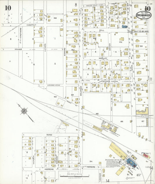 Sanborn Fire Insurance Map from Brownwood, Brown County, Texas (1923), Sheet #0010 - Historic Sanborn Fire Insurance Map Print, vintage old map wall art, antique decor, genealogy gift, Texas Texas map