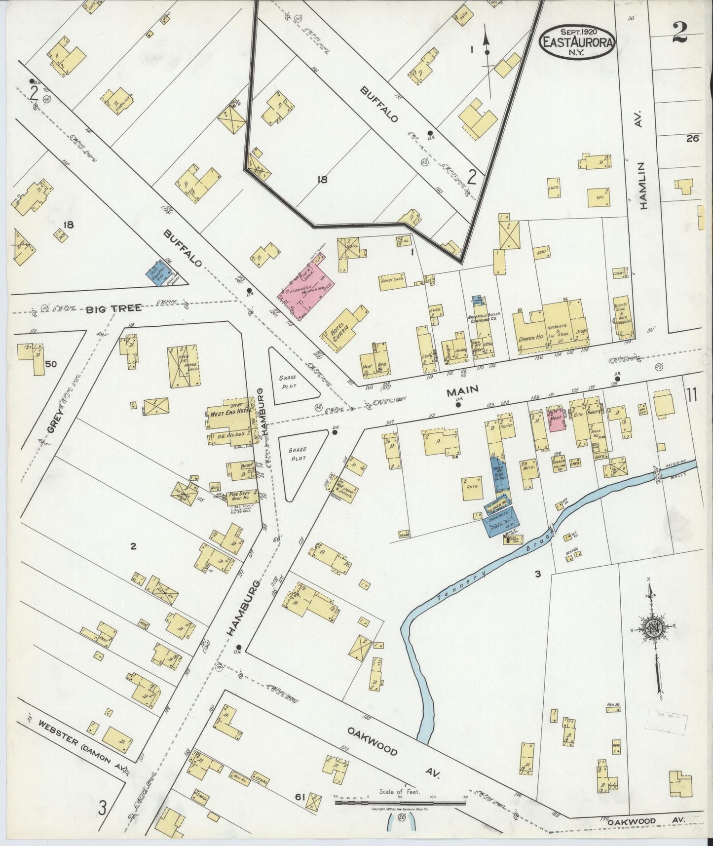 Sanborn Fire Insurance Map from East Aurora, Erie County, New York (1920), Sheet #0002 - Complete Map Set gallery image, historic Sanborn map, vintage wall art, New York New York
