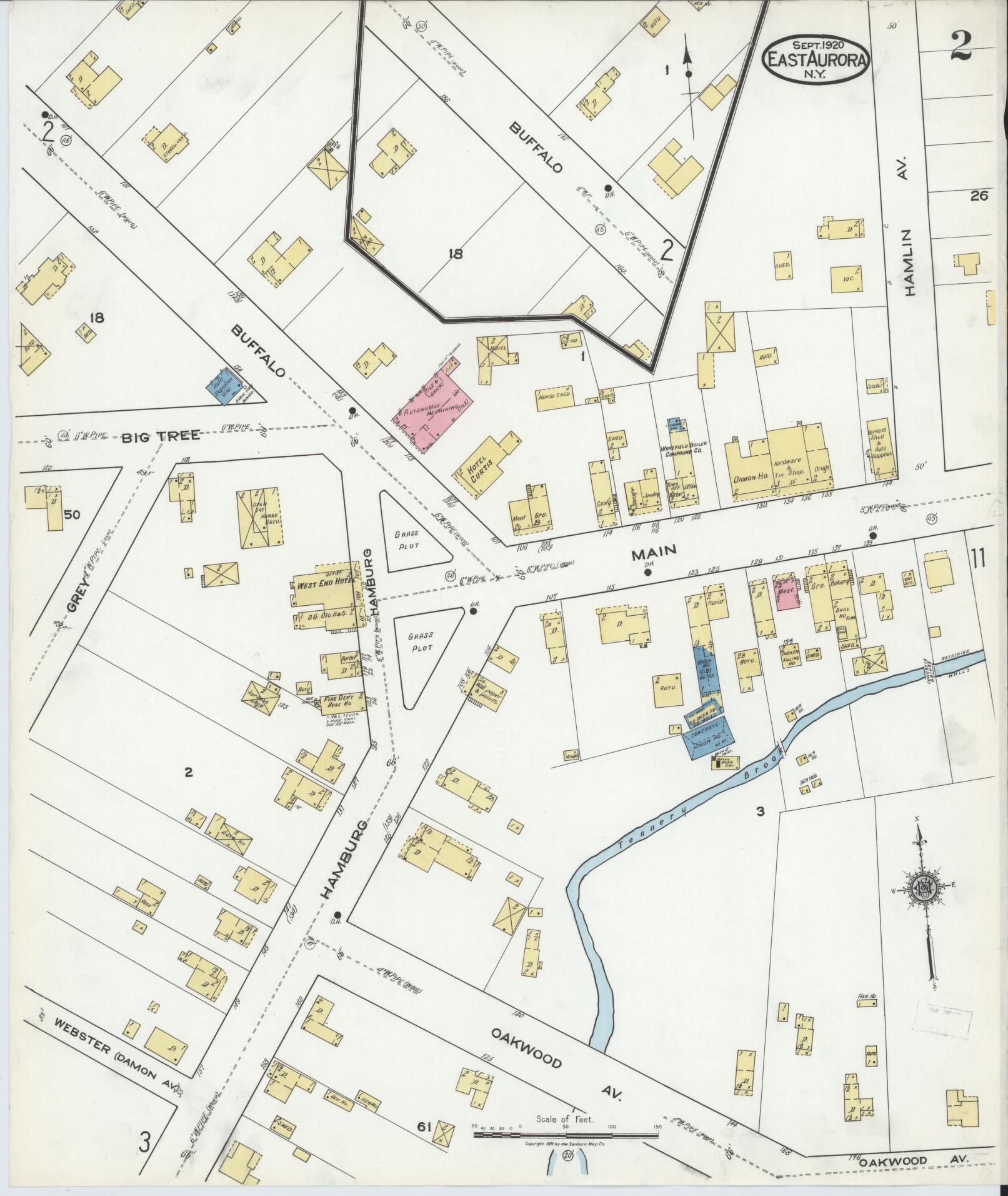Sanborn Fire Insurance Map from East Aurora, Erie County, New York (1920), Sheet #0002 - Complete Map Set gallery image, historic Sanborn map, vintage wall art, New York New York