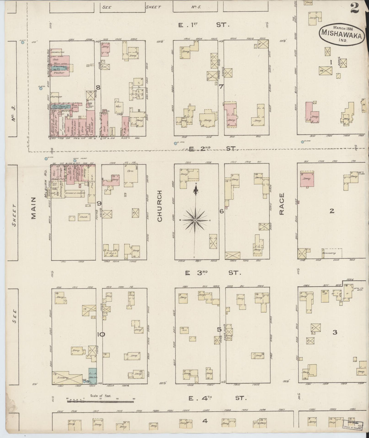 Sanborn Fire Insurance Map from Mishawaka, Saint Joseph County, Indiana (1886), Sheet #0002 - Historic Sanborn Fire Insurance Map Print, vintage old map wall art, antique decor, genealogy gift, Indiana Indiana map
