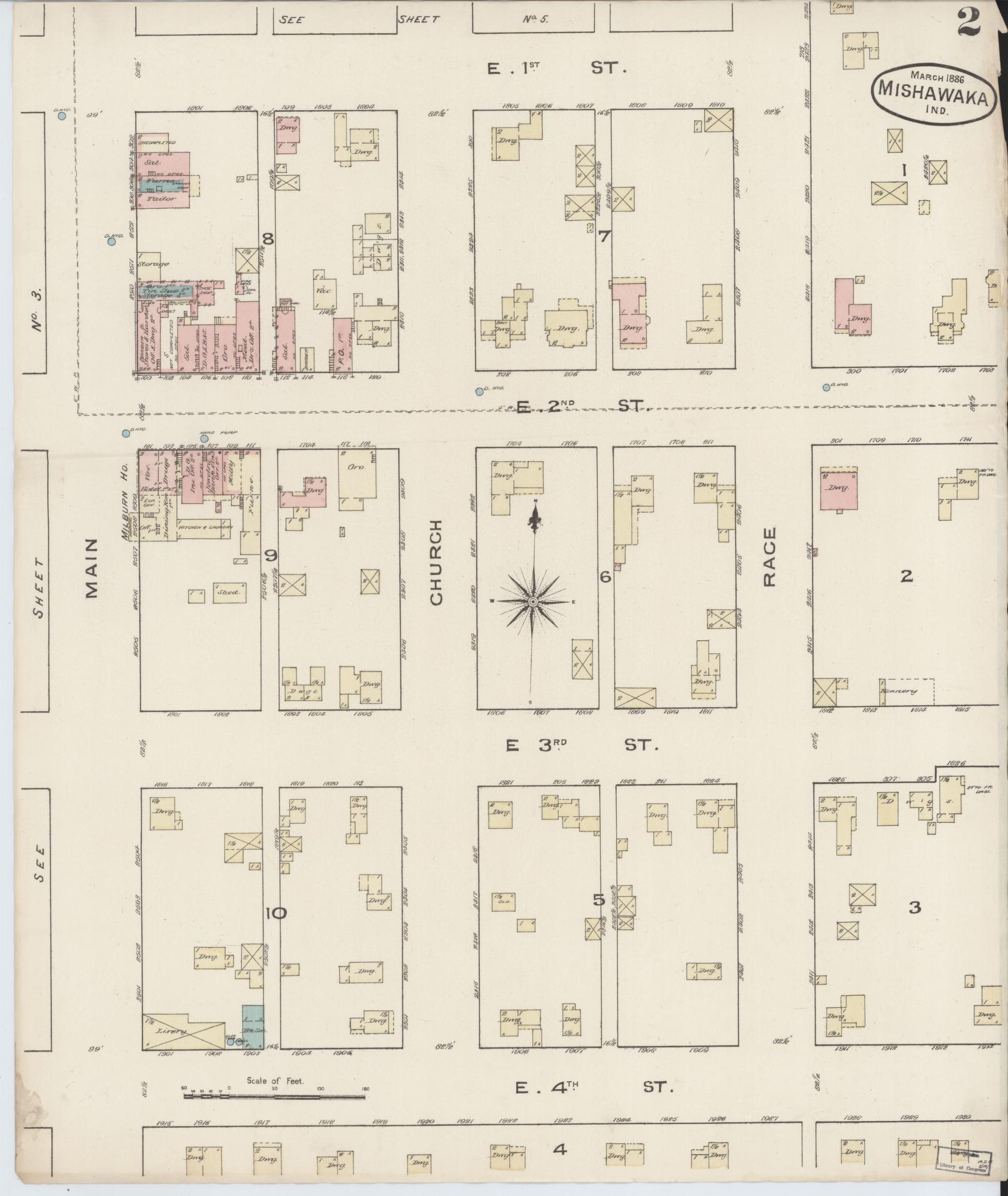 Sanborn Fire Insurance Map from Mishawaka, Saint Joseph County, Indiana (1886), Sheet #0002 - Historic Sanborn Fire Insurance Map Print, vintage old map wall art, antique decor, genealogy gift, Indiana Indiana map
