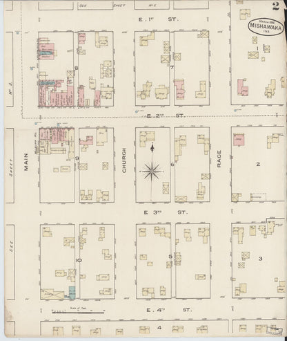 Sanborn Fire Insurance Map from Mishawaka, Saint Joseph County, Indiana (1886), Sheet #0002 - Historic Sanborn Fire Insurance Map Print, vintage old map wall art, antique decor, genealogy gift, Indiana Indiana map